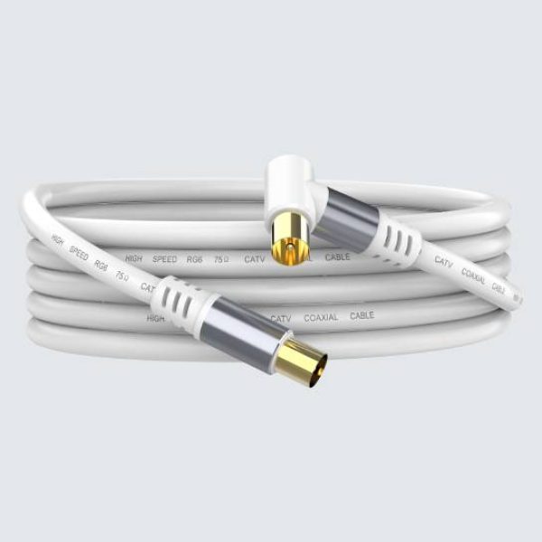 White TV Antenna Aerial Cable Coax PAL Male Right Angle Plug