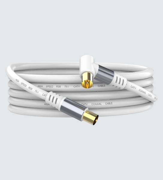 White TV Antenna Aerial Cable Coax PAL Male Right Angle Plug
