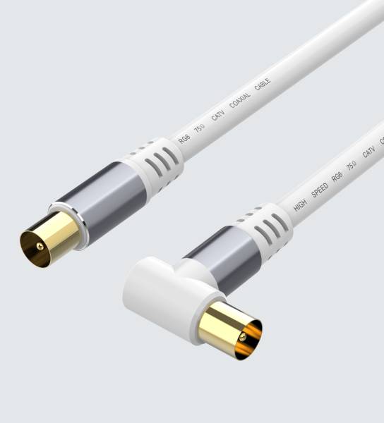 White TV Antenna Aerial Cable Coax PAL Male Right Angle Plug - Image 2