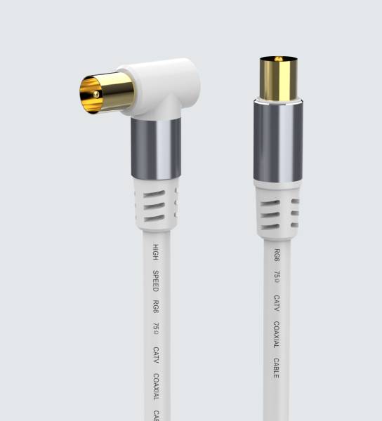 White TV Antenna Aerial Cable Coax PAL Male Right Angle Plug - Image 3